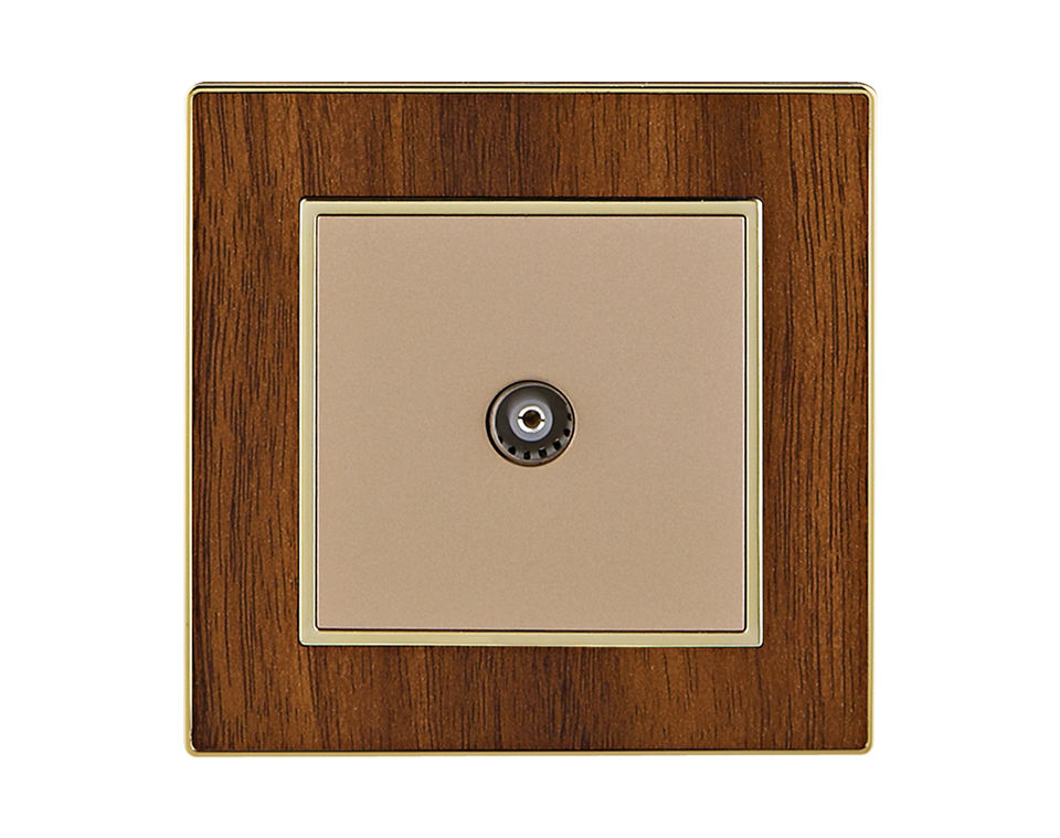 Factory Custom Household British/UK Standard Plug Living Room Indoor Wall TV Satellite Electrical Wood Grain Gold Panel Socket