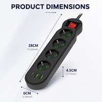 Multiprise portable 4 prises EU et 2 USB-A et Type C en ABS avec interrupteur pour la maison et le bureau