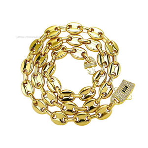 Collier unisexe Hip-Hop en acier inoxydable électroplaqué, chaîne grain de café, couleur inaltérable, 9 mm, polyvalent, style vintage - Product Image 5