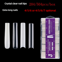 Puntas de Uñas de Gel Transparente Extra Largas XXXL, Material ABS Suave, Cobertura Media/Total, Forma Ataúd, Venta al por Mayor, Logotipo de Marca Personalizado