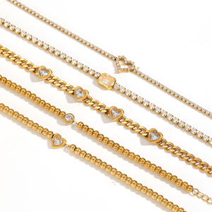 Браслет YF8446 из нержавеющей стали с позолотой 18К, водонепроницаемый, с геометрическим узором в виде сердца и цирконами, элегантный, в стиле лёгкой роскоши, для женщин - Product Image 3