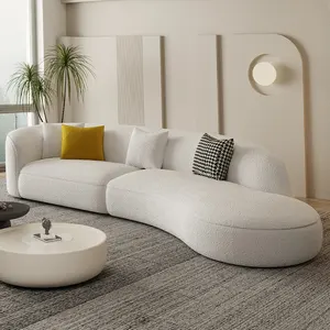 Italian Luxury Style White Couch Modern Round Curved Hotel Set Home Living Room Furniture Polyester Sherpa Fabric Sofa