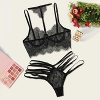 Lingerie femme culotte ensembles Sexy dentelle transparente érotique femme sous-vêtements soutien-gorge ensemble