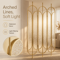 Paravent moderne en verre texturé en acier inoxydable doré PVD, découpe laser sur mesure pour la décoration du salon et de l'entrée