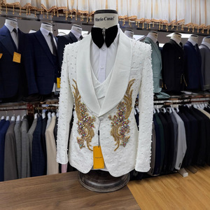 Ensemble de <span class=keywords><strong>costume</strong></span> sur mesure exquis orné de perles et de cristaux, 3 pièces, pour <span class=keywords><strong>homme</strong></span>, <span class=keywords><strong>mariage</strong></span>, bal de promo, <span class=keywords><strong>costume</strong></span> élégant à simple boutonnage - Product Image 2