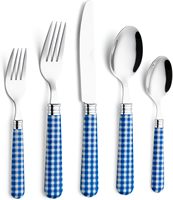 Ensemble d'argenterie 20 pièces en acier inoxydable avec manche bleu, compatible lave-vaisselle, couteau de table, fourchette, fourchette à salade, cuillère, cuillère à dessert