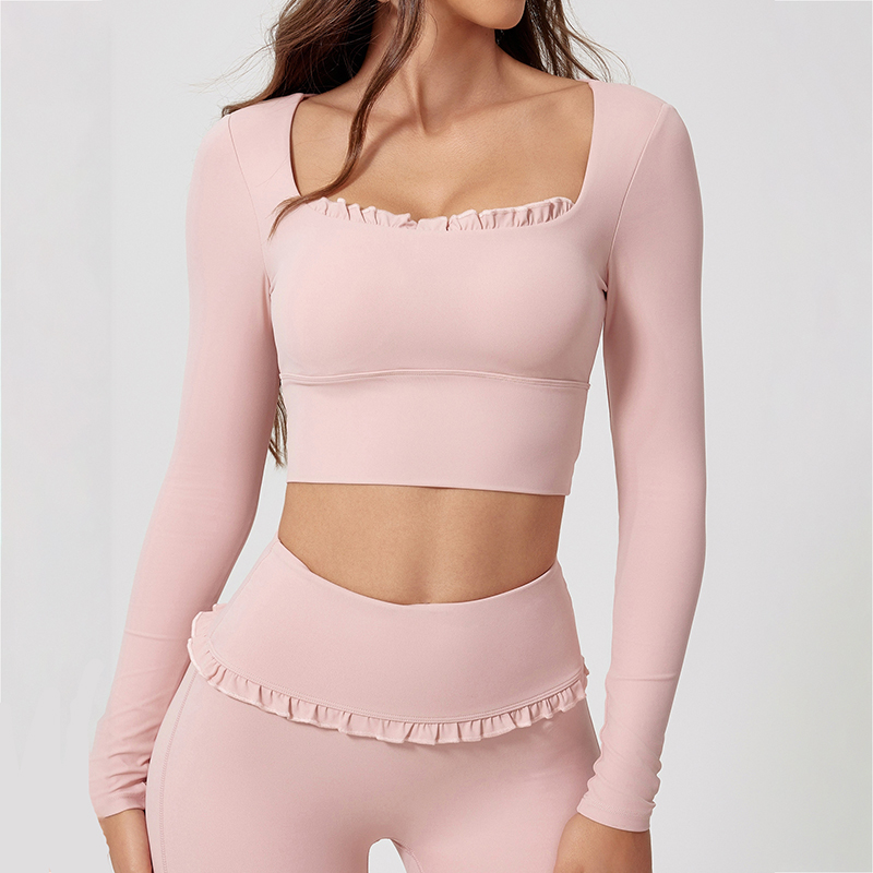 New Design Women Square Neck Comfortable Soft Tight Breathable Casual Long Sleeves T Shirt Fitness Yoga Gym T Shirt