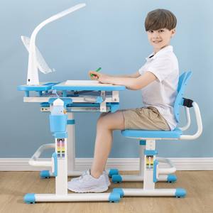 Kinder-Schreibtisch-Stuhl-Set Moderner Höhenverstellbarer Schreibtisch Abwischbare Zeichentafel für Schlafzimmer Schule Park Nutzung Blau Rosa - Product Image 2