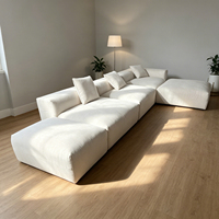 Sofá Seccional Modular en Forma de L, Tapizado en Lino Beige, Estructura de Madera, Relleno de Espuma y Plumas de Ganso, Conjunto de Sofás de Esquina Modernos para Sala de Estar