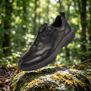 Zapatillas de deporte informales de cuero genuino para hombre, zapatos con cordones rápidos y perilla giratoria, zapatos para caminar con suela de goma gruesa antideslizante de alta calidad - Product Image 1