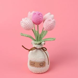 Jarrón de Hilo Tejido a Mano, Ramo de Tulipanes Exquisitos en Maceta, Regalo para el Día de la Madre, San Valentín, Decoración para el Hogar y Fiestas - Product Image 5