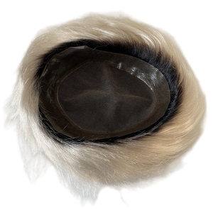 Sistemas <span class=keywords><strong>de</strong></span> Cabello Humano Virgen Indio Tono Ombre <span class=keywords><strong>Color</strong></span> T1B60ry <span class=keywords><strong>Rubio</strong></span> Platino AUS Toupee 8x10 con Unidad <span class=keywords><strong>de</strong></span> Encaje y PU para Hombres Blancos - Product Image 3