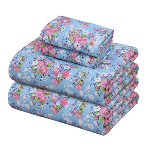 Set di 4 Lenzuola Queen Size in <span class=keywords><strong>Flanella</strong></span> 100% Cotone, Doppio Spazzolamento, Motivo Floreale, Tasche Profonde 16 Pollici, Traspiranti ed Extra Morbide - Product Image 3
