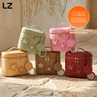 LZ Personalize: Necessaire de Couro Genuíno, Estojo Organizador de Maquiagem com Espelho Ajustável e Compartimentos para Higiene Pessoal