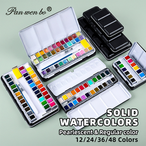 Panwenbo-Ensemble de <span class=keywords><strong>peinture</strong></span> <span class=keywords><strong>aquarelle</strong></span> solide pour artiste, 12/24/36/48 couleurs, avec boîte en fer, pinceau à eau - Product Image 1