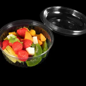 PET Kunststoff Obst Verpackungs box Lebensmittel qualität Klar Lebensmittel behälter Anzeige Runde Form Salat Snack Dessert Tablett Mit Klappdeckel