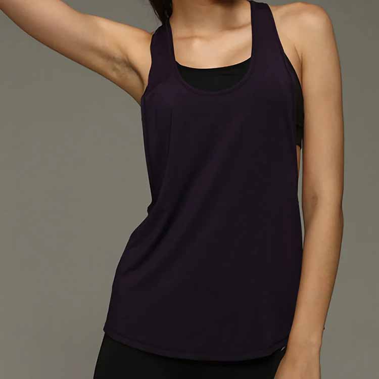 OEM Customize Logo Loose Fit Scoop Neck Special Armholes Drop-tail Hem Women Sleeveless Flowy Racerback Yoga Workout Tank Top
