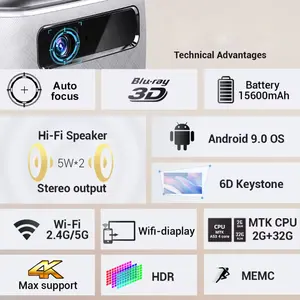 Fabbrica mini proiettore portatile android 4k wifi 3d ologramma proiettore dlp mini proiettore