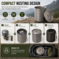 Pot de camping en titane de 1100 ml, ustensiles de cuisine ultralégers pour la randonnée, poignée pliable, pot de cuisson pour la randonnée en plein air