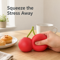 Balle anti-stress souple et compressible en forme de cerise, tige verte, rouge vif, à rebond lent, pour bureau