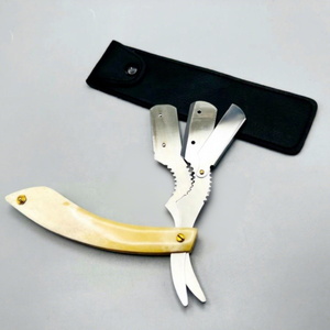 Animal Bone Handle <b>Straight</b> Razor Stainless Steel Blade Single Blade Barber Shop Use for Face Shaving Buffalo Bone Handle - Product Image 3