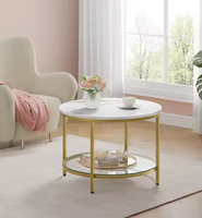Table basse moderne en marbre avec plateau en verre trempé, cadre métallique et étagère inférieure de rangement pour salon, salle à manger, chambre et mobilier de maison