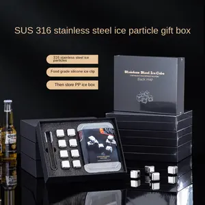 316 스테인레스 스틸 얼음 입자 선물 세트 304 얼음 돌 금속 아이스 큐브 지원 회사 선물
