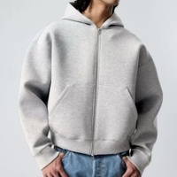 Sweat à capuche zippé OEM pour homme, 500 g/m², en coton molletonné épais, coupe oversize, gris, pour l'hiver