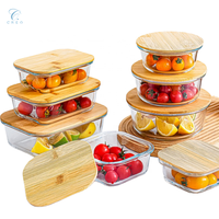 3-delige glazen voedselcontainerset met bamboe deksel |   Magnetron- en vrieskastbestendige lunchbox |   Keukenopbergorganizer met eigen logo
