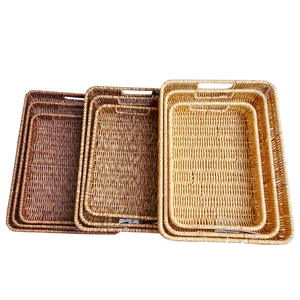 Panier de rangement rectangulaire tissé à la main, couleur abricot brun café, empilable, pour la cuisine, le supermarché, l'hôtel - Product Image 4