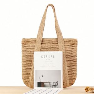 กระเป๋าสะพายไหล่สานสไตล์ฝรั่งเศสแบบเรียบง่าย สำหรับวันหยุดริมทะเล  จุของได้เยอะ  ปักลายสวยงาม  แบบเปิดสองด้าน สำหรับฤดูร้อน - Product Image 6