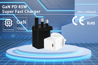 Adaptateur de charge rapide GaN 45W PD3.0 Single-Port Type-C UK Plug avec protection OTP/OVP Certifié CE pour ordinateur portable et téléphone