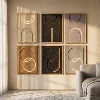 Décoration murale 3D en bois JZ Modern Decor, Art déco LED, œuvre abstraite en grès + LED, cadre en métal noir de luxe, pour hôtels