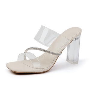Chaussures de soirée sexy d'été pour femmes, à bout carré, talon épais, avec cristaux, <span class=keywords><strong>pieds</strong></span> nus - Product Image 6