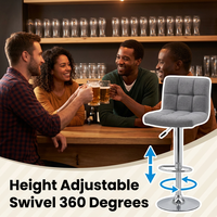 Tabouret de bar moderne en tissu à hauteur réglable, base chromée, vérin à gaz, pivotant à 360°, ergonomique, avec dossier en grille capitonné, pour comptoir, salle à manger, salon, maison