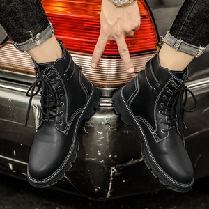 Martin Boot Men Ankle High <b>Round</b> <b>Toe</b> Flat <b>Heel</b> Rubber Outsole Anti-Slippery Microfiber Lining Solid Style Outdoor Workwear - Product Image 4