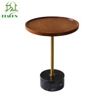 Table basse d'appoint de salon en bois rond avec plateau en noyer vintage de luxe et base en marbre, petite table de café pour la maison - Offre Spéciale