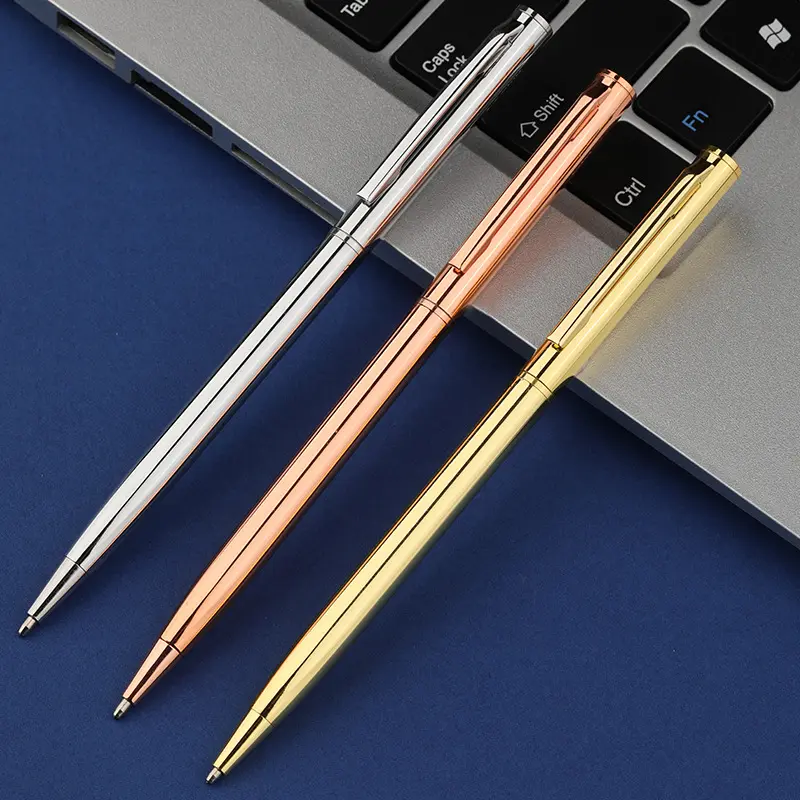 Promotion Customize Logo Office High Quality Hotel Luxury Slim Metal Twist Ballpoint Pen Elegant Pen With Rose Gold Metal Clip