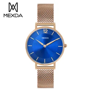 Mexda New Design Rose Glod Orologio Stainless Steel Mesh Strap 10atm Waterproof Minimalist Women Wrist Watches