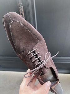 Chaussures Derby en cuir velours inversé pour homme, semelles en cuir, fabriquées à la main, <span class=keywords><strong>Goodyear</strong></span>, nouvelle collection quatre saisons - Product Image 5