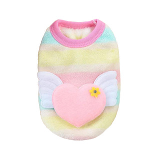 Gilet en polaire rayé pour animaux de compagnie, avec ailes en forme de cœur, pour petits chiens et chats, vêtements chauds pour l'automne et l'hiver - Product Image 5