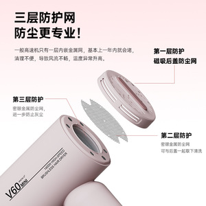 V60 Mini High Speed Hair Dryer 1400W Brushless Compact Ionic Travel Hair Dryer - Product Image 1