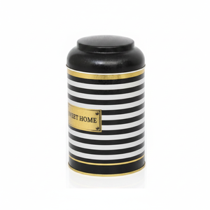 1.2L round Metal <b>Tin</b> with Black and White Dome Lid 105mm x 150mm <b>Sweet</b> Home Jewelry Organizer - Product Image 2