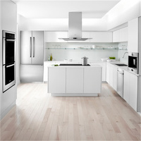 Meubles de cuisine contemporains modulaires en bois massif laqué finition mate, design de luxe avec évier intégré, finition blanche.