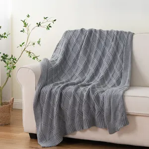 Mantas para sofá, manta tejida de punto texturizado, 50x60 pulgadas, manta decorativa cálida súper suave con borlas
