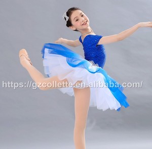 Costumi da Danza per Ragazze, Body Blu con Paillettes per <span class=keywords><strong>Donne</strong></span>, Tutù da Balletto, Abito Corto con Maniche Corte e Paillettes per Bambine, Costumi da Balletto per Esibizioni - Product Image 2