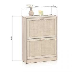 Boho nordique en bois rotin portes mince étroit mince étagère à chaussures haute capacité 12 paires pin ton mélamine couloir armoire à chaussures - Product Image 4