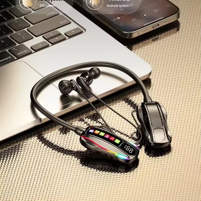 2026 New Car Style Wireless Neckband Earphones LED JL Chipset ENC Noise Cancellation Sport Headphones Touch Control Type-C