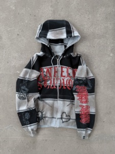 Sudadera con capucha y cremallera para hombre, estilo oversize, streetwear, con estampado digital, de algodón tejido, venta al por mayor, fábrica de prendas OEM - Product Image 2