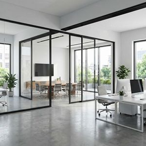 Porte coulissante à double vitrage isolant acoustiquement, en verre trempé, avec cadre en aluminium à rupture de pont thermique, pour bureau, appartement, cuisine, terrasse - Product Image 1